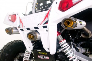RZR TRI 2 Up Close View of the RZR S Triple AL Exhaust 2-1-3