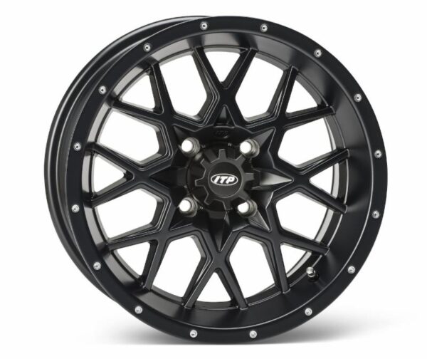 The all-new heavy-duty aluminum alloy ITP Hurricane wheel, the first wheel in the new Storm Series wheel lineup, offers an unbeatable X-pattern design, an ITP-exclusive Rock Armor inner wheel lip and a stunning black finish.